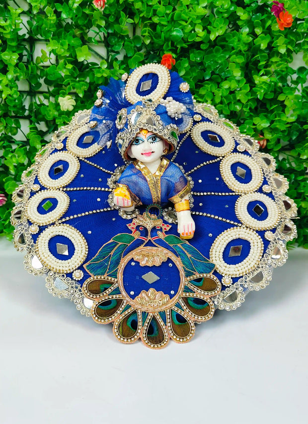 Blue eveleye peacock dress for laddu gopal ji with pagdi and choli