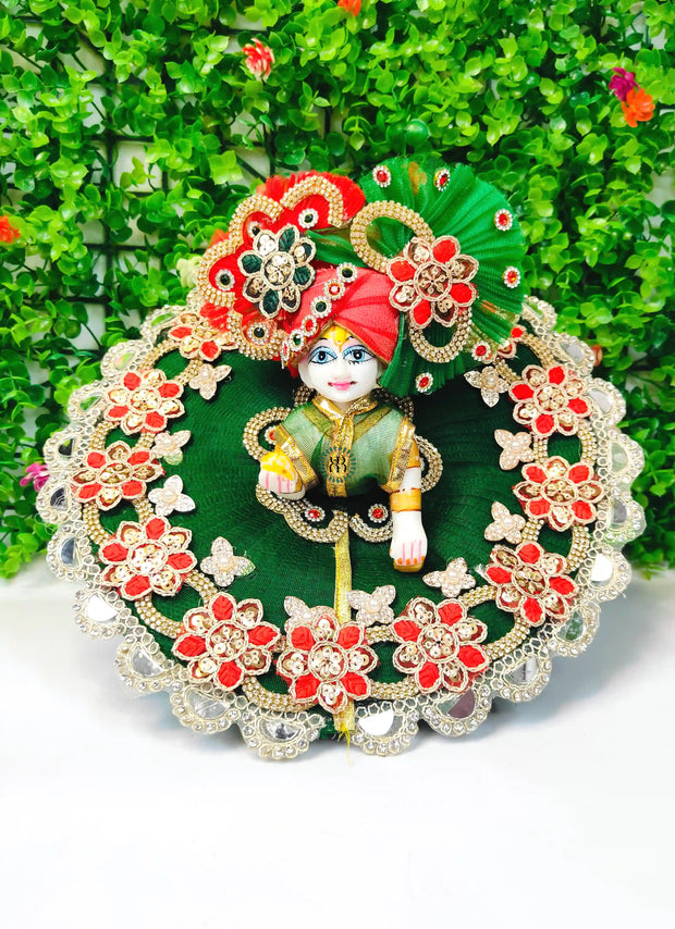 Green and red teej special dress for laddu gopal with pagdi and choli
