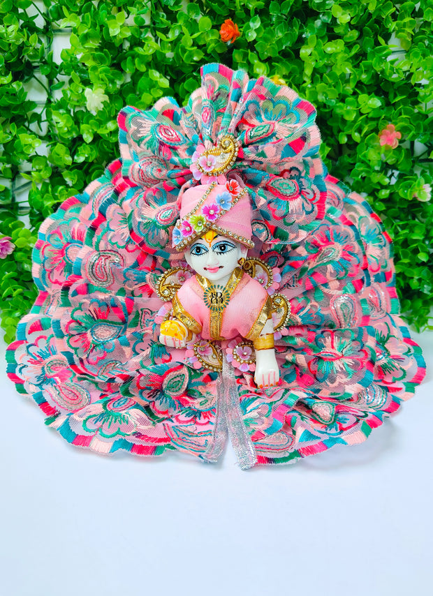 Summer special baby pink lace dress for laddu gopal ji with pagdi and choli