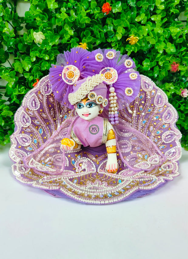 Heavy moti handwork lavender dress for laddu gopal ji with pagdi choli and patka