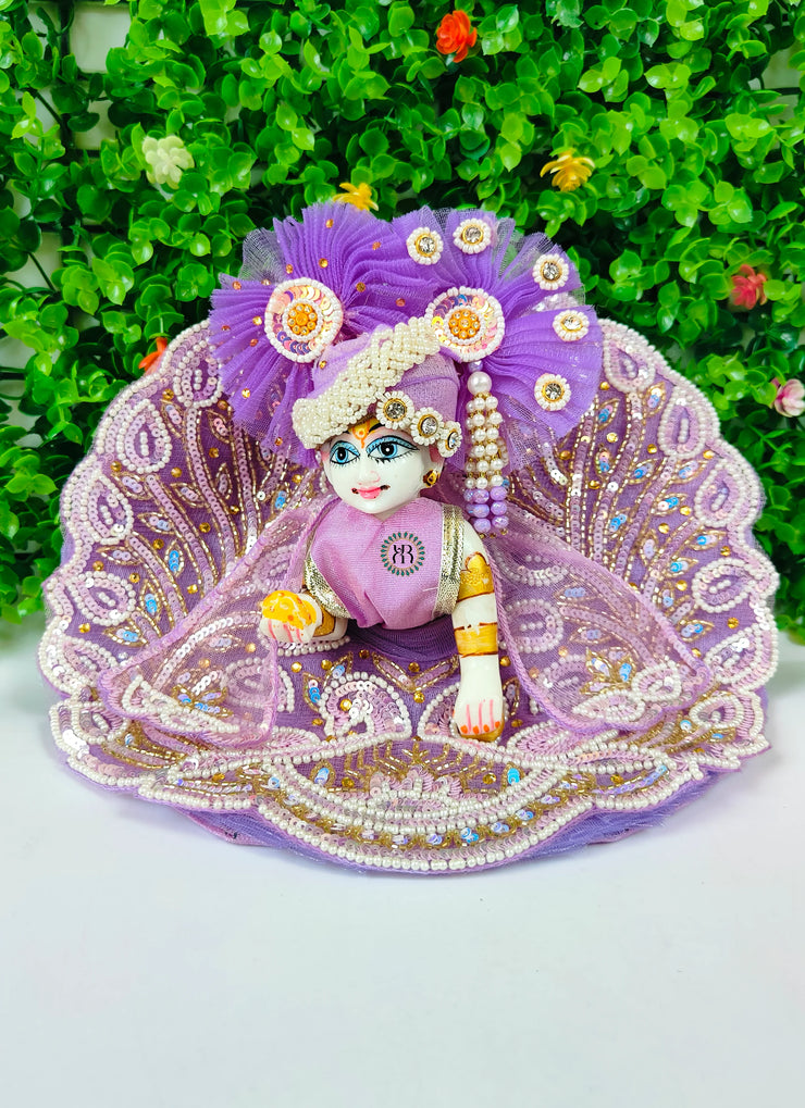 Heavy moti handwork lavender dress for laddu gopal ji with pagdi choli and patka