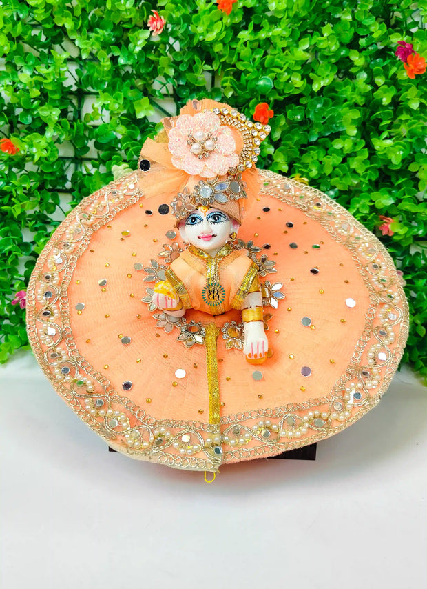 Peach color sheesha dress for laddu gopal ji with pagdi and choli