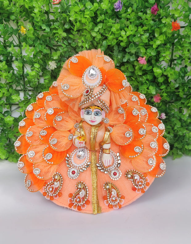 Peach ring leaf design heavy dress for laddu gopal ji with pagdi