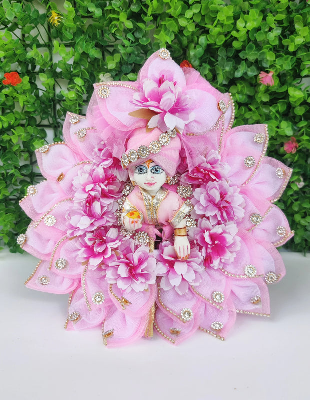 Diwali special baby pink flower heavy dress for laddu gopal ji with pagdi