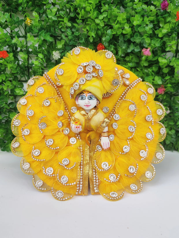 Yellow patti butterfly design heavy dress for laddu gopal ji with pagdi