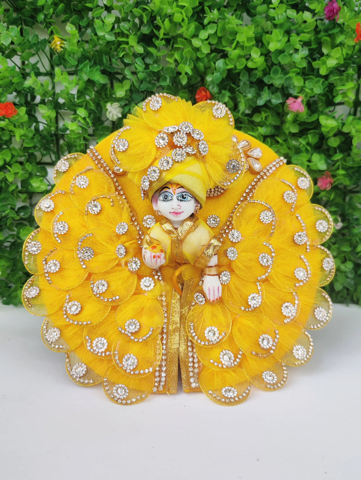 Yellow patti butterfly design heavy dress for laddu gopal ji with pagdi