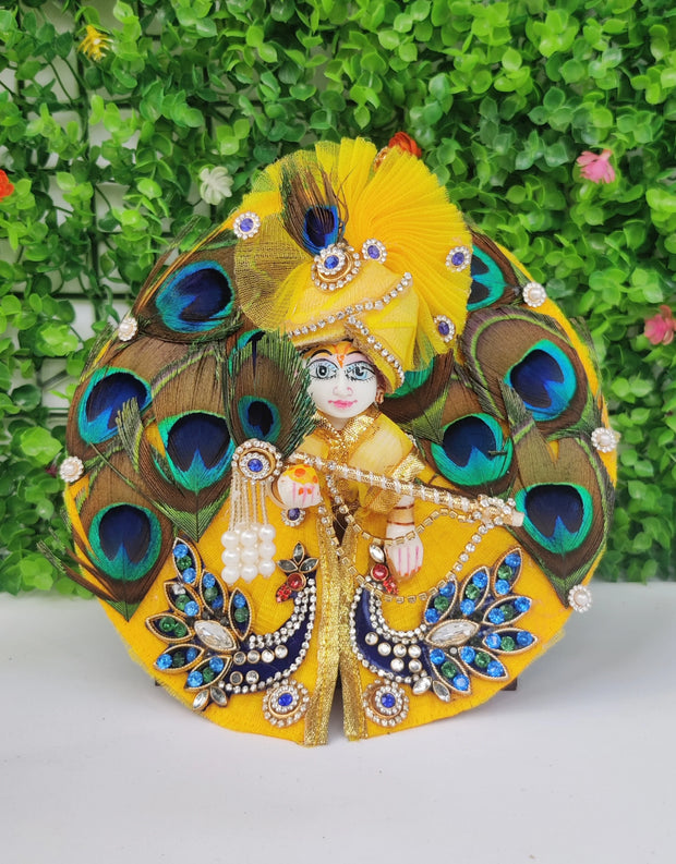 Yellow mor pankh heavy dress for laddu gopal ji with pagdi and bansuri