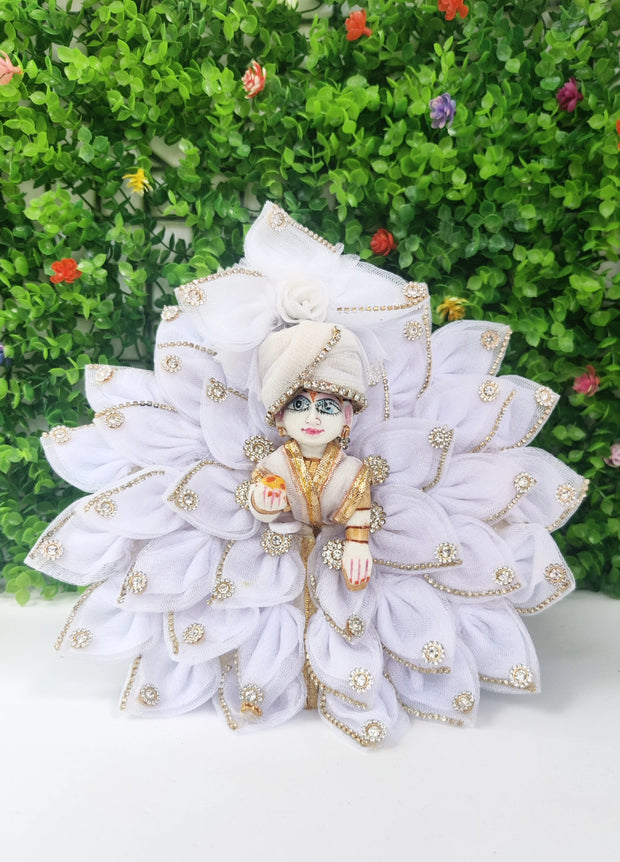 Sharad purnima special white netpatti heavy dress for laddu gopal ji with pagdi