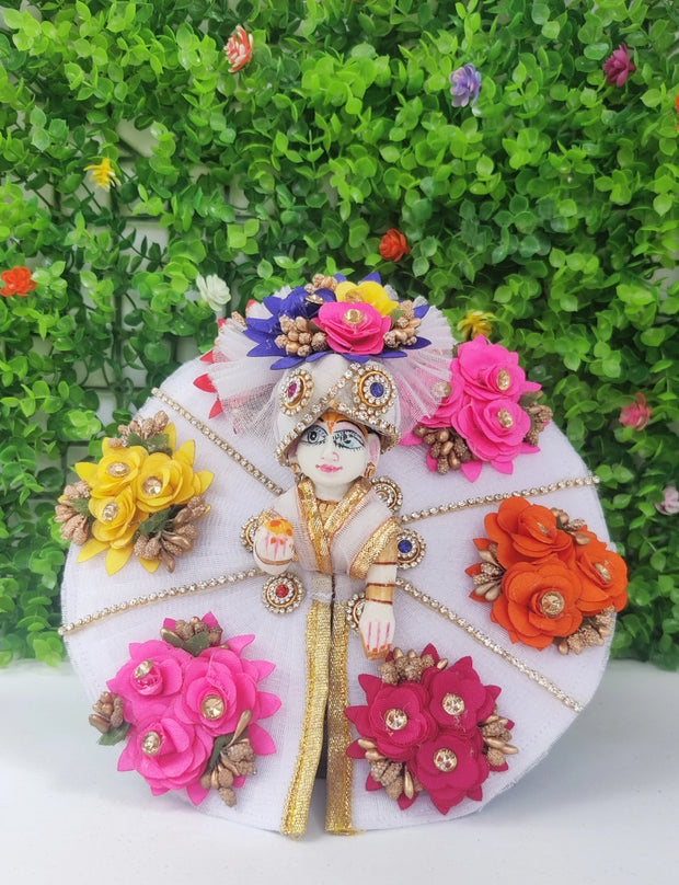 Multi flowers heavy dress for laddu gopal ji with pagdi