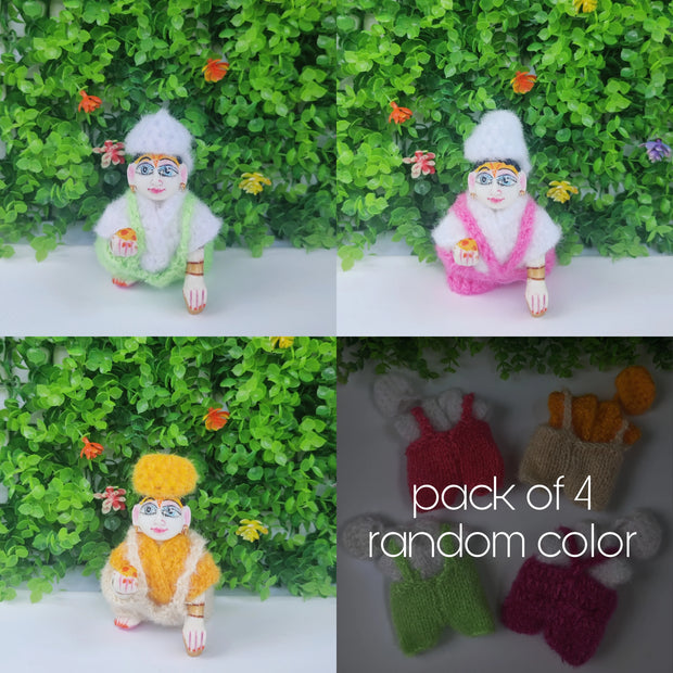 Laddu gopal wool jump suit for winter pack of 4 (RANDOM PRINT AND COLOUR)
