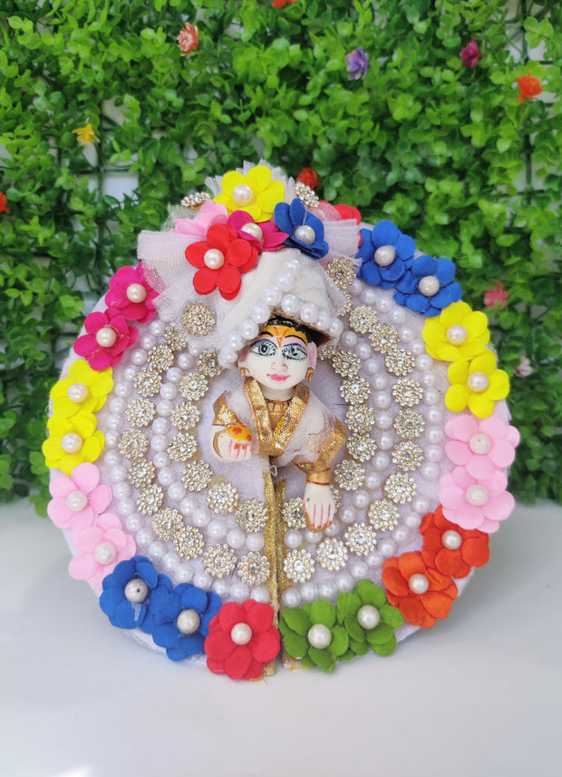 White heavy stone dress for laddu gopal ji with pagdi