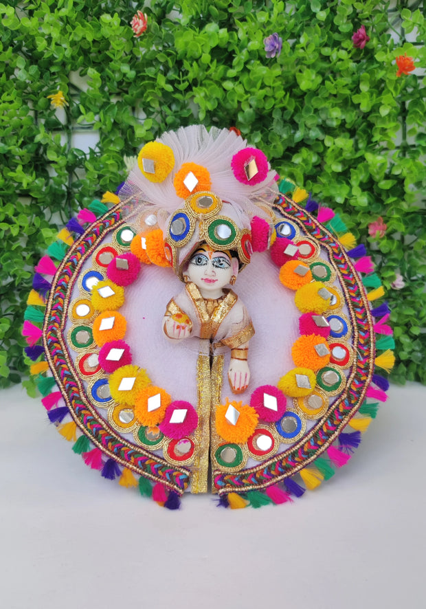 White sheesha lace pum dress for laddu gopal ji with pagdi