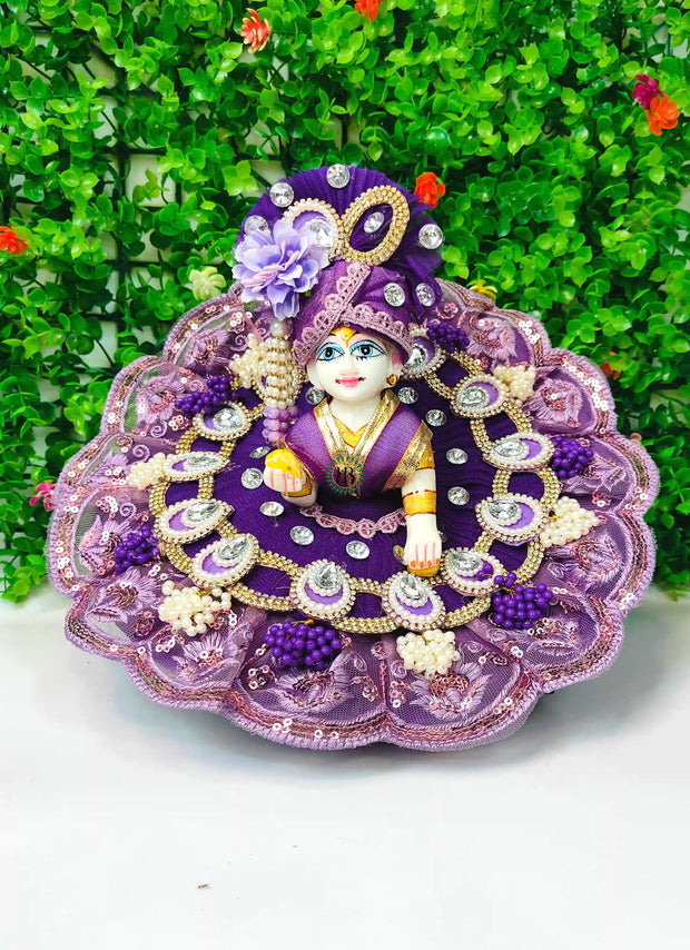 Purple color heavy lace dress for laddu gopal ji with pagdi and choli