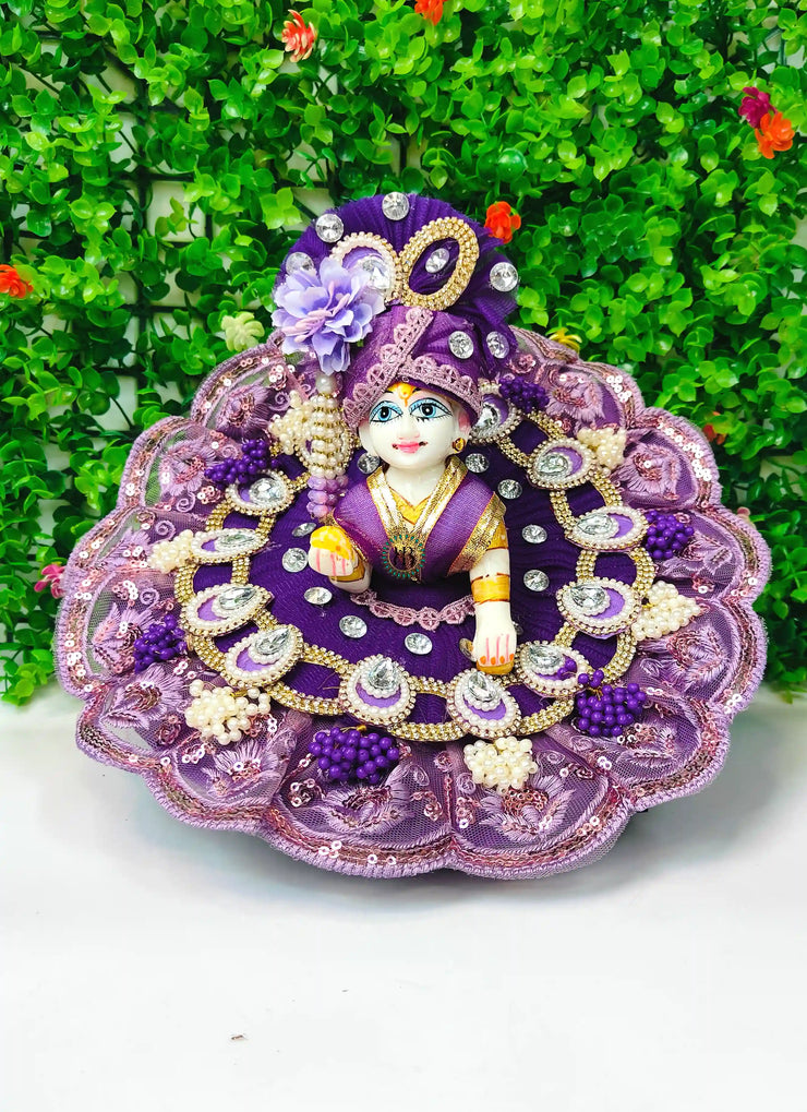 Purple color heavy lace dress for laddu gopal ji with pagdi and choli