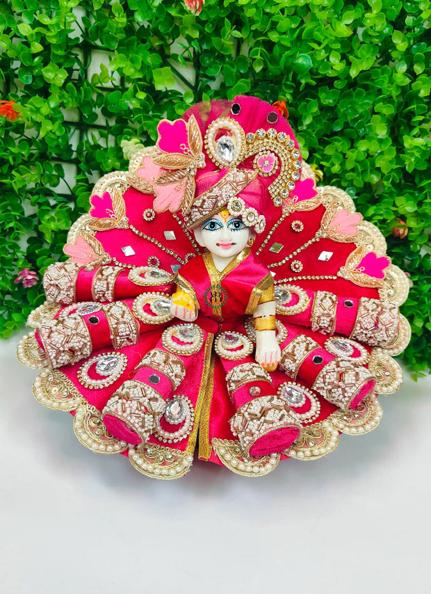 Rani color heavy shaneel dress for laddu gopal ji with pagdi and choli
