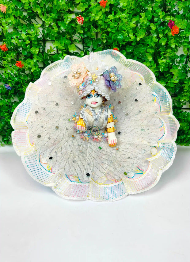 White cute and beautiful lace dress for laddu gopal ji with pagdi and choli