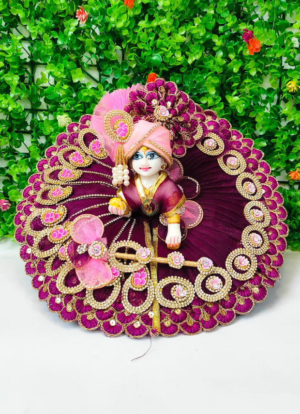 Wine color lace heavy dress for laddu gopal ji with pagdi and choli