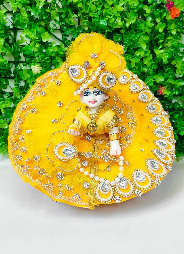 Yellow lace janmashtami special heavy dress for laddu gopal ji with pagdi and choli