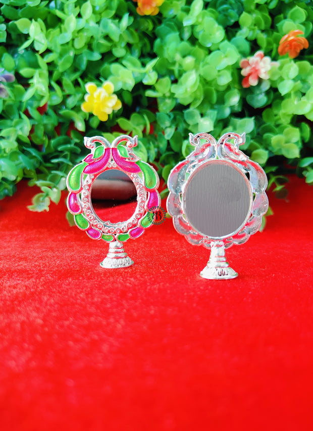 fancy oval silver mirror toy for laddu gopal ji