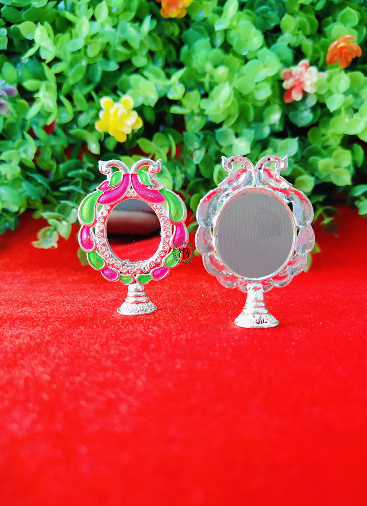 fancy oval silver mirror toy for laddu gopal ji