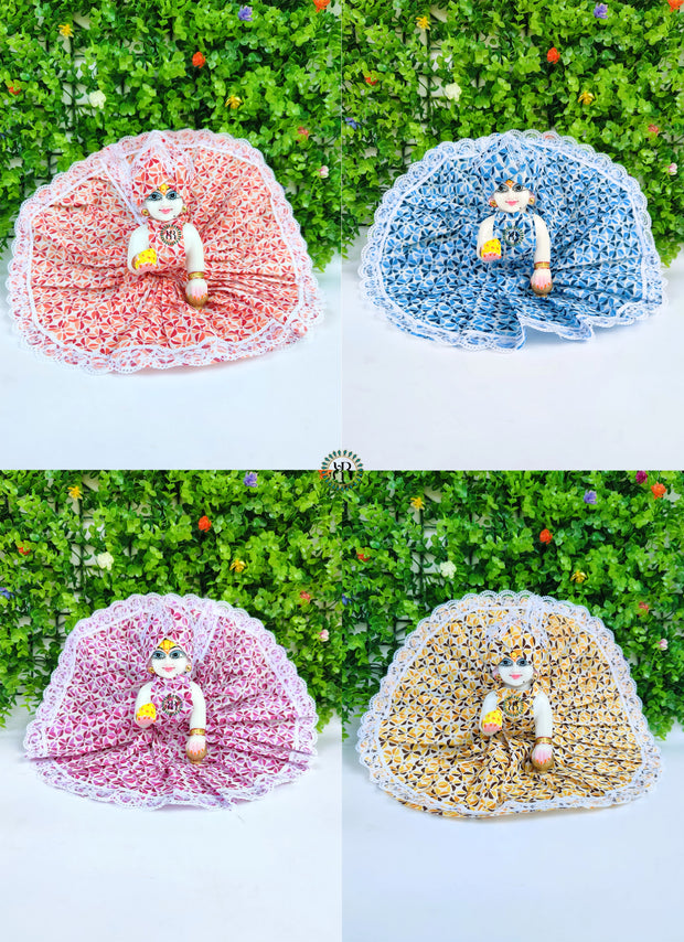 Summer printed cotton lace dress for laddu gopal ji (pack of 4)