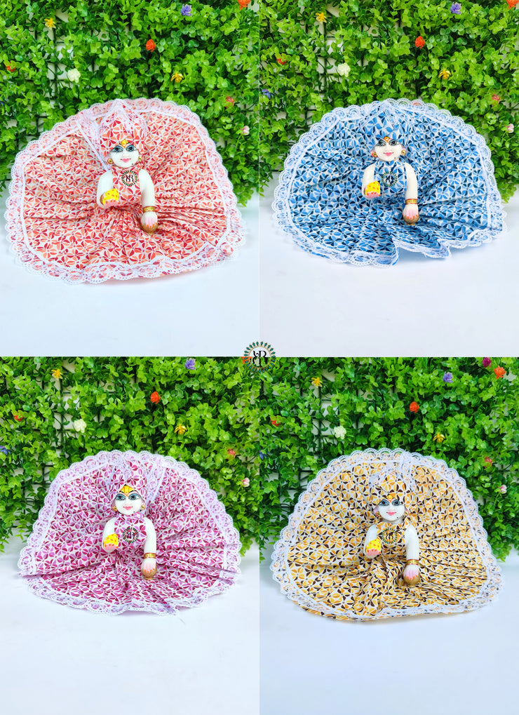 Summer printed cotton lace dress for laddu gopal ji (pack of 4)
