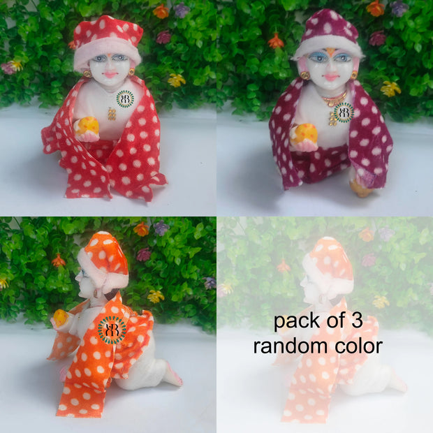 Velvet kurta pyjama with cap for laddu gopal ji pack of 3 (RANDOM COLOUR)