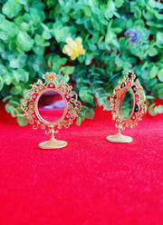 fancy oval golden mirror toy for laddu gopal ji