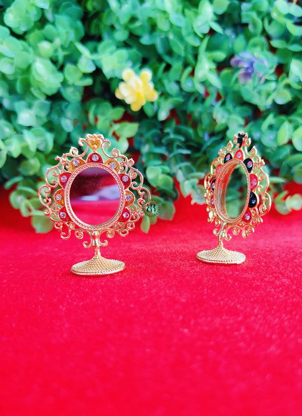 fancy oval golden mirror toy for laddu gopal ji