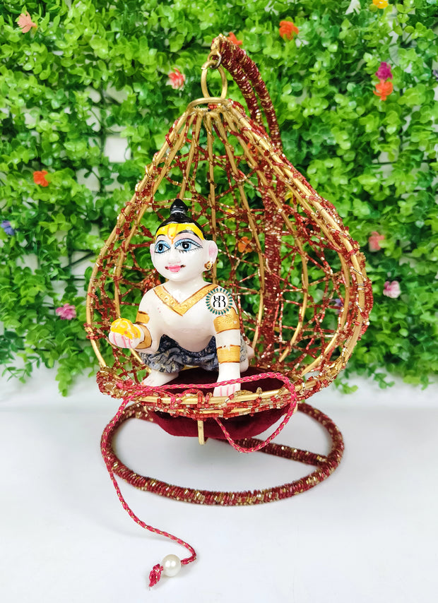 Hanging jhula golden theame unique design for laddu gopal ji