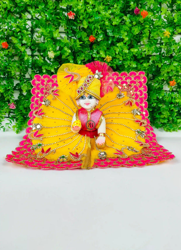 Pink lace yellow dress for laddu gopal ji with pagdi and choli