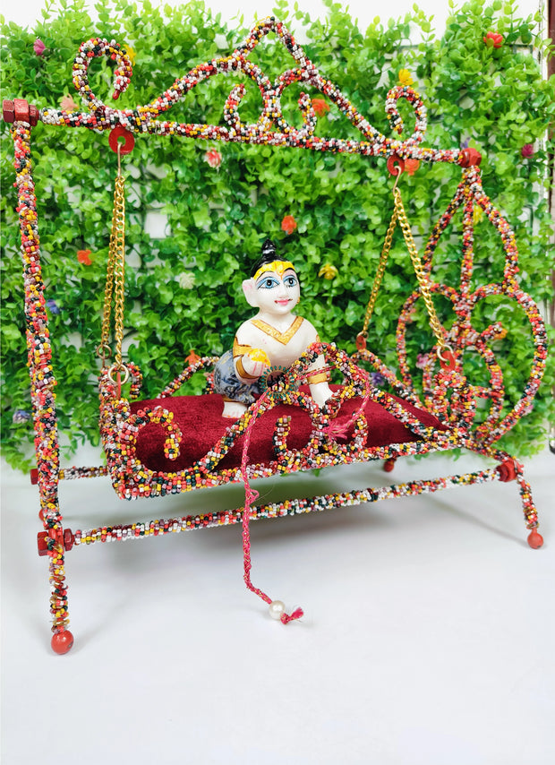 White beads foldable jhula unique design for laddu gopal ji
