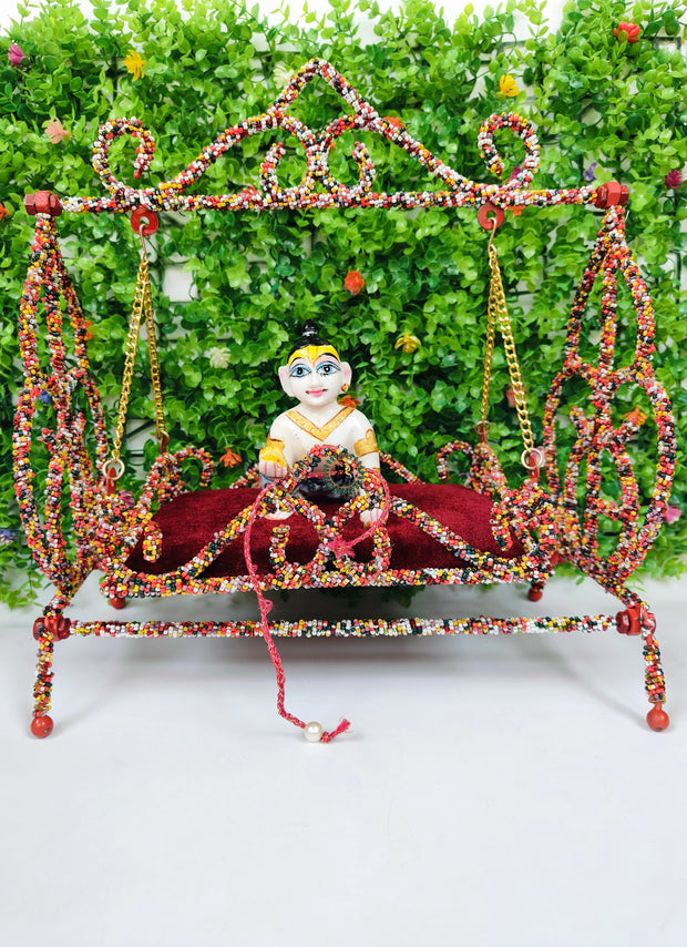 White beads foldable jhula unique design for laddu gopal ji