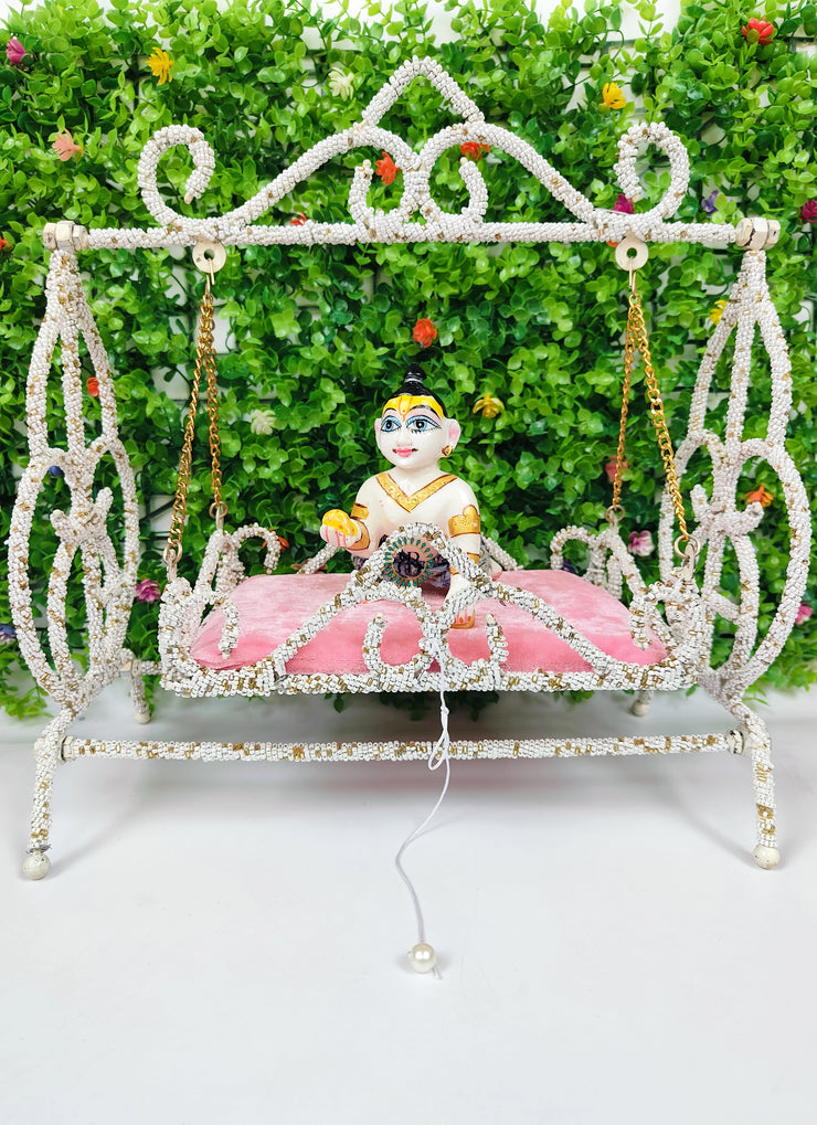 White beads foldable jhula unique design for laddu gopal ji