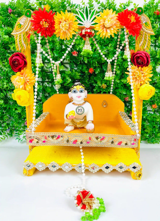 Unique design yellow color with flowers jhula for laddu gopal ji