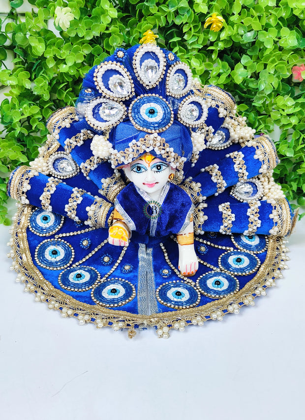 blue color heavy shaneel dress for laddu gopal ji with pagdi and choli