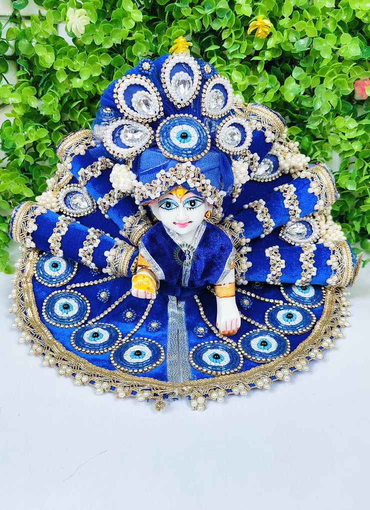 blue color heavy shaneel dress for laddu gopal ji with pagdi and choli