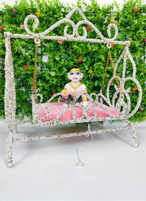 White beads foldable jhula unique design for laddu gopal ji