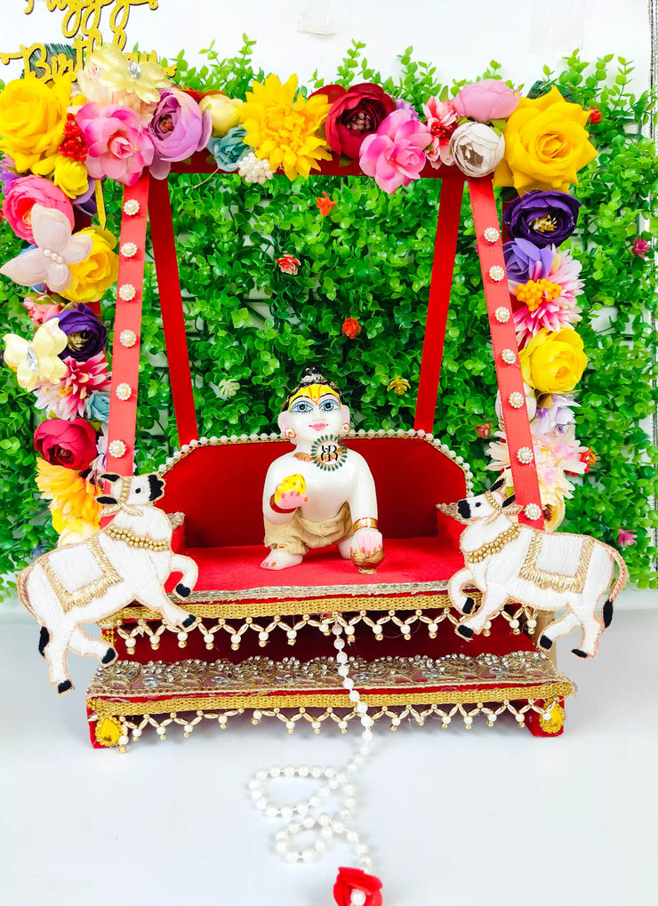 Red flower & lighting jhula unique design for laddu gopal ji