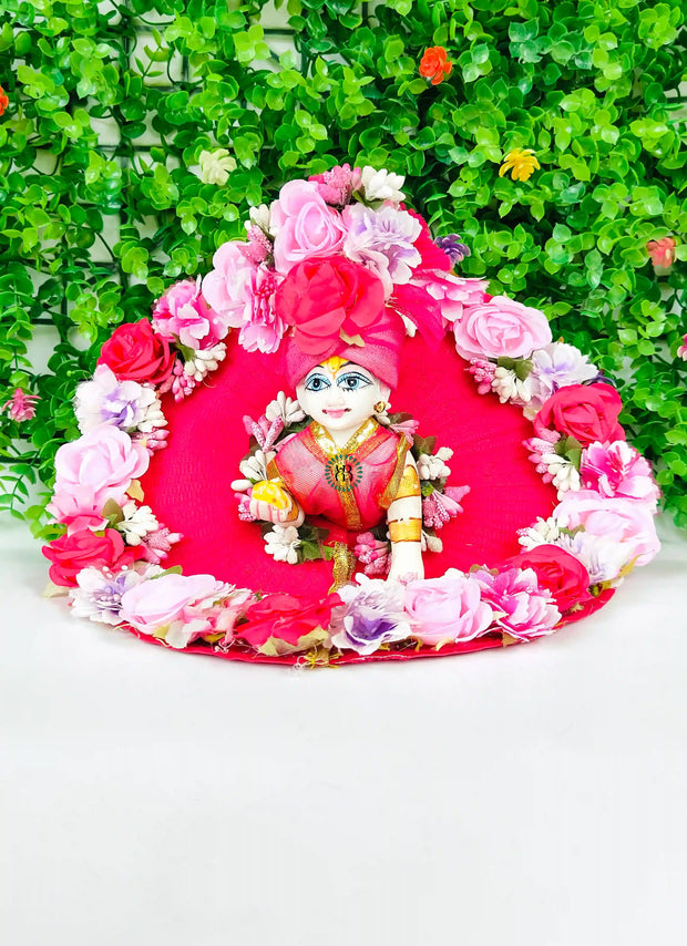 Pink flowers heavy laddu gopal ji dress with pagdi and choli