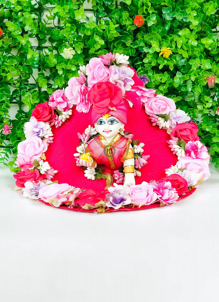 Pink flowers heavy laddu gopal ji dress with pagdi and choli
