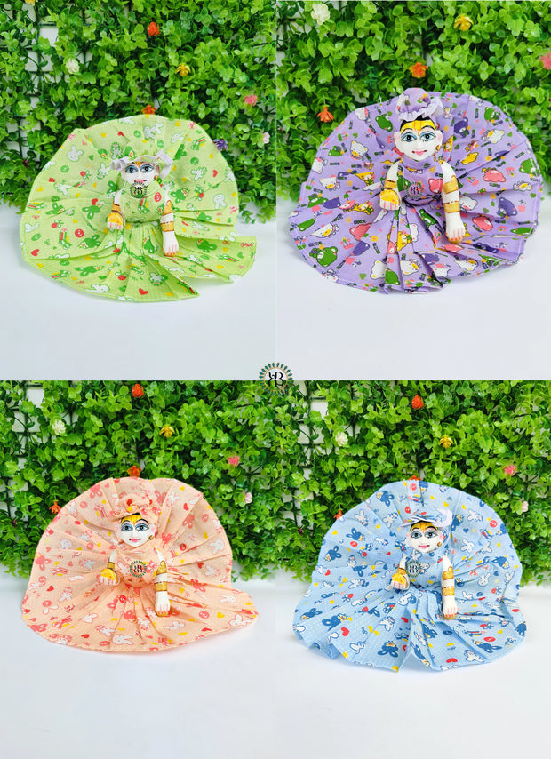 Cartoon print cotton dress for laddu gopal ji (pack of 4- RANDOM COLOR)