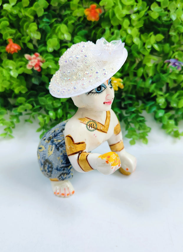 Fancy white cap for laddu gopal ji suitable for ( 4-6 ) NUMBER