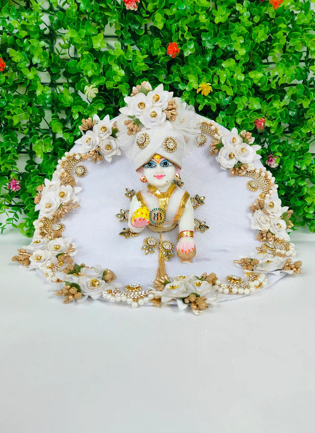 Full white heavy laddu gopal dress with pagdi (kh-1)