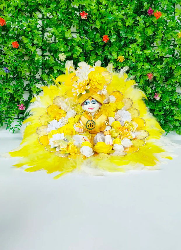yellow feather dress for laddu gopal ji with pagdi and choli