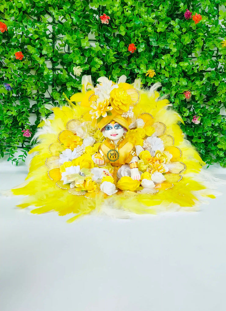 yellow feather dress for laddu gopal ji with pagdi and choli